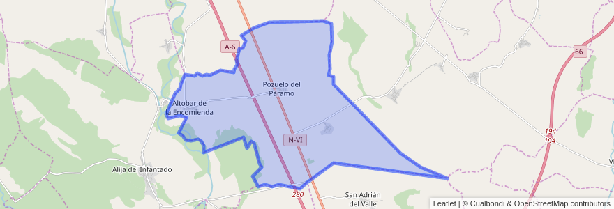 Mapa de ubicacion de Pozuelo del Páramo.