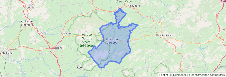 Mapa de ubicacion de Priego de Córdoba.