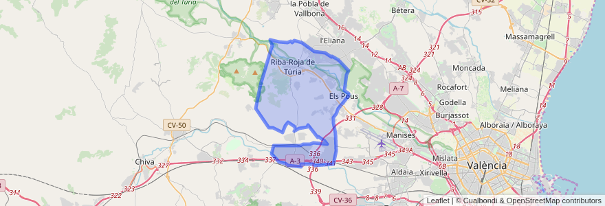 Mapa de ubicacion de Riba-roja de Túria.