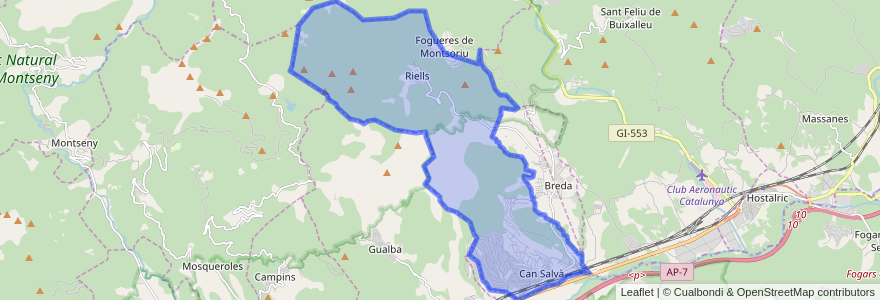 Mapa de ubicacion de Riells i Viabrea.