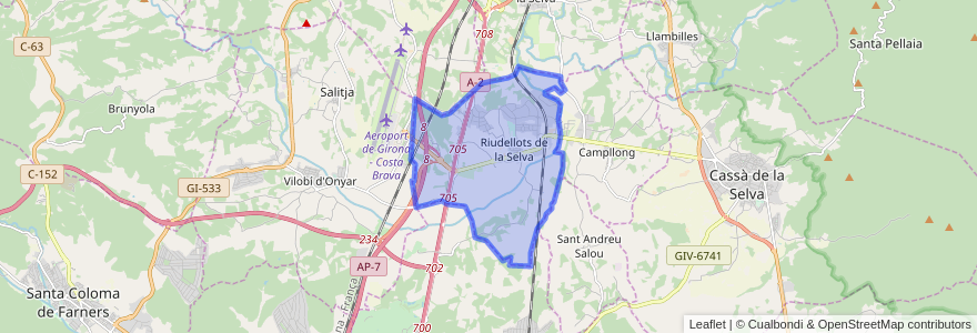 Mapa de ubicacion de Riudellots de la Selva.