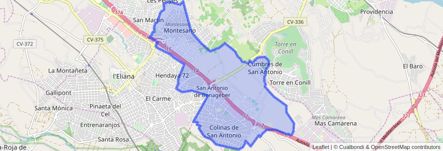 Mapa de ubicacion de San Antonio de Benagéber.