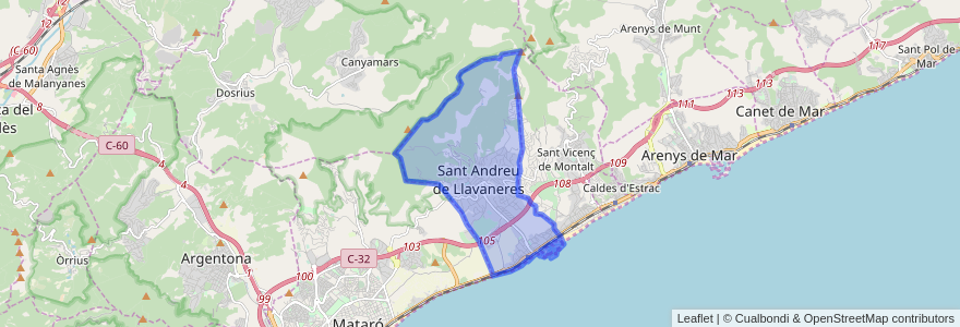 Mapa de ubicacion de Sant Andreu de Llavaneres.