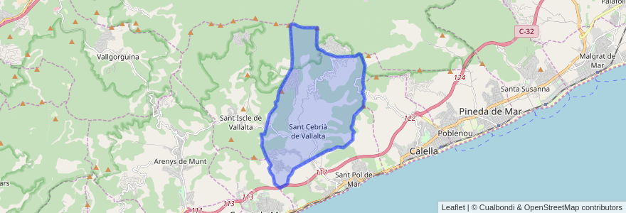 Mapa de ubicacion de Sant Cebrià de Vallalta.