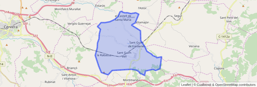 Mapa de ubicacion de Sant Guim de Freixenet.