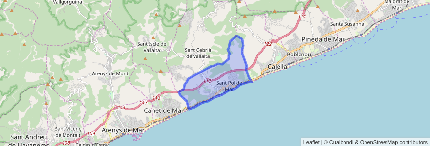 Mapa de ubicacion de Sant Pol de Mar.