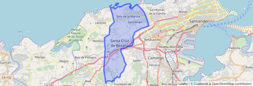 Mapa de ubicacion de Santa Cruz de Bezana.