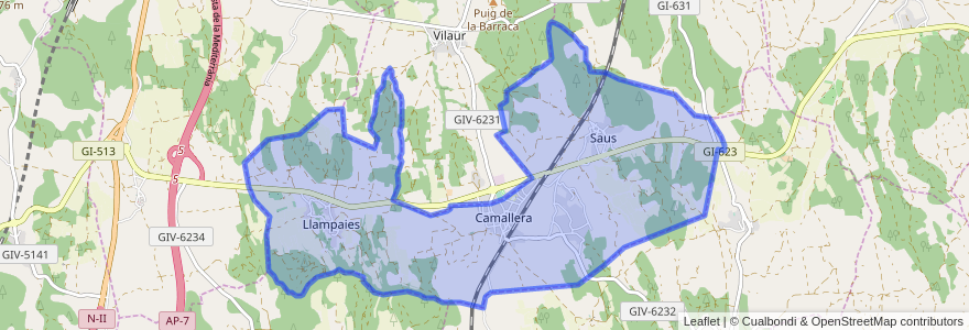 Mapa de ubicacion de Saus, Camallera i Llampaies.