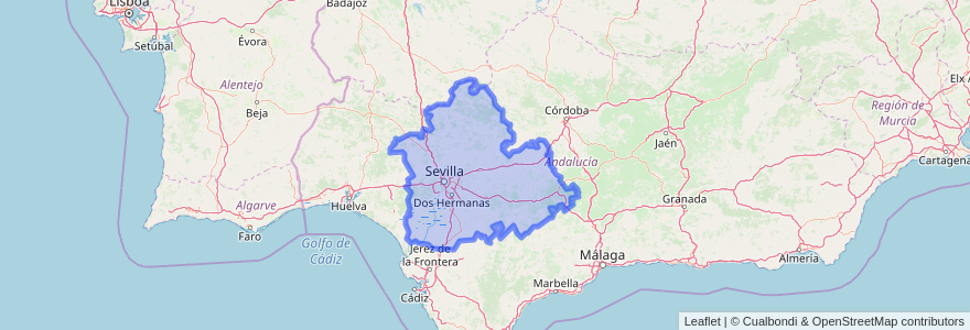 Mapa de ubicacion de Sevilla.