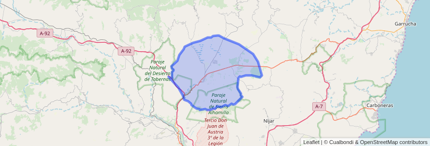 Mapa de ubicacion de Tabernas.