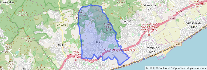 Mapa de ubicacion de Teià.