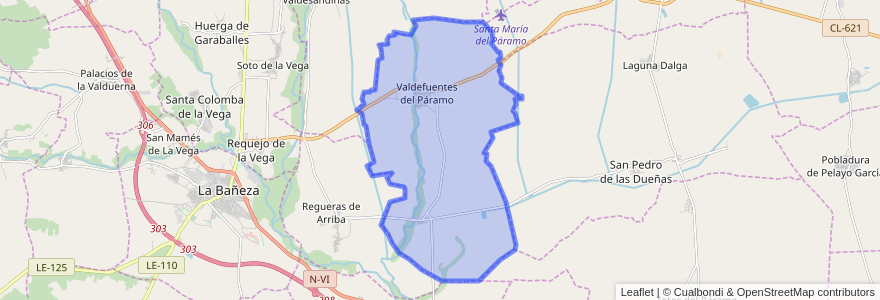 Mapa de ubicacion de Valdefuentes del Páramo.