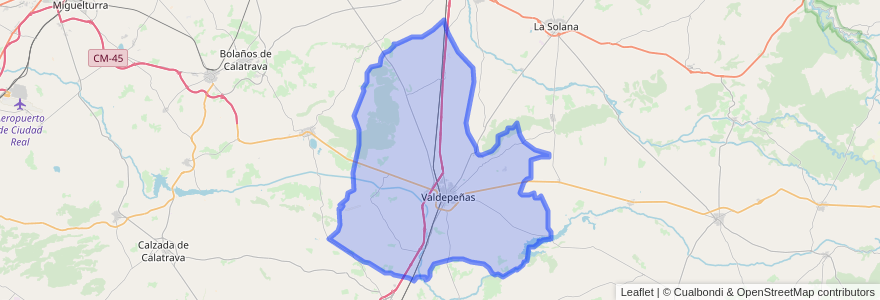 Mapa de ubicacion de Valdepeñas.