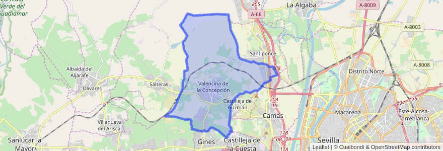 Mapa de ubicacion de Valencina de la Concepción.