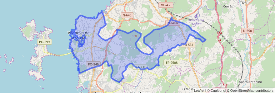 Mapa de ubicacion de Vilanova de Arousa.