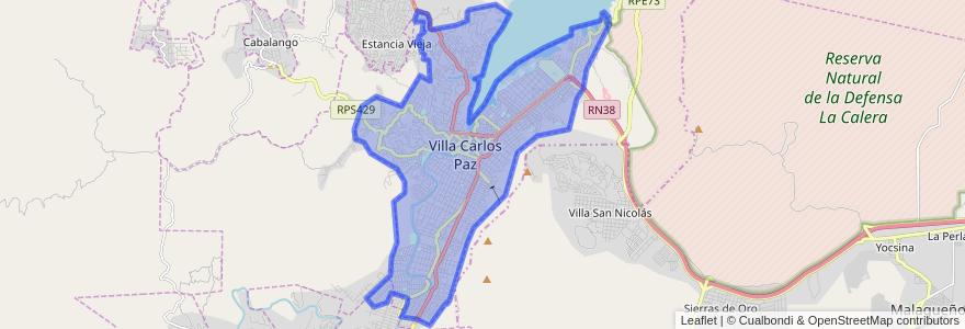 Mapa de ubicacion de Villa Carlos Paz.