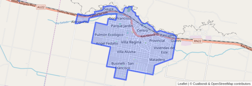 Mapa de ubicacion de Villa Regina.