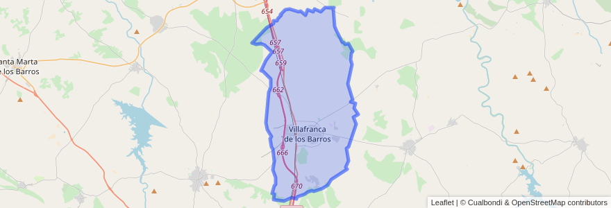 Mapa de ubicacion de Villafranca de los Barros.