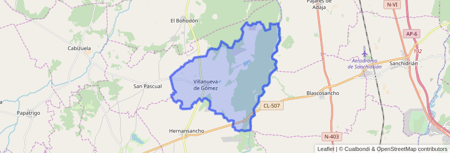 Mapa de ubicacion de Villanueva de Gómez.