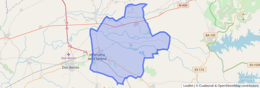 Mapa de ubicacion de Villanueva de la Serena.