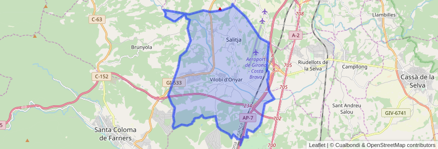 Mapa de ubicacion de Vilobí d'Onyar.