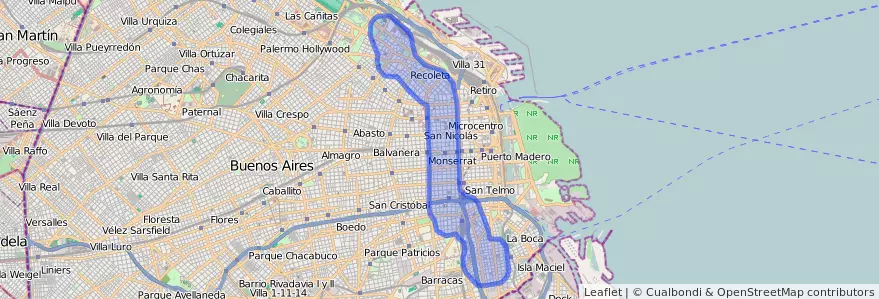 Public transportation coverage of the line 102 in Autonomous City of Buenos Aires.