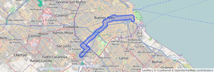 Dekking van het openbaar vervoer van de lijn 103 in Ciudad Autónoma de Buenos Aires.