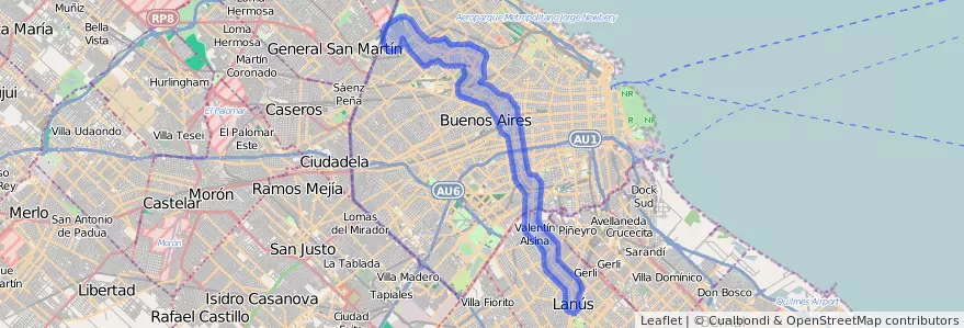 Public transportation coverage of the line 112 in Argentina.