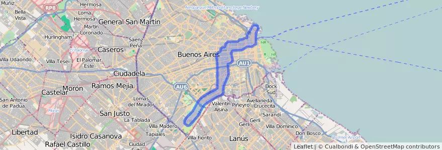 Public transportation coverage of the line 115 in Autonomous City of Buenos Aires.