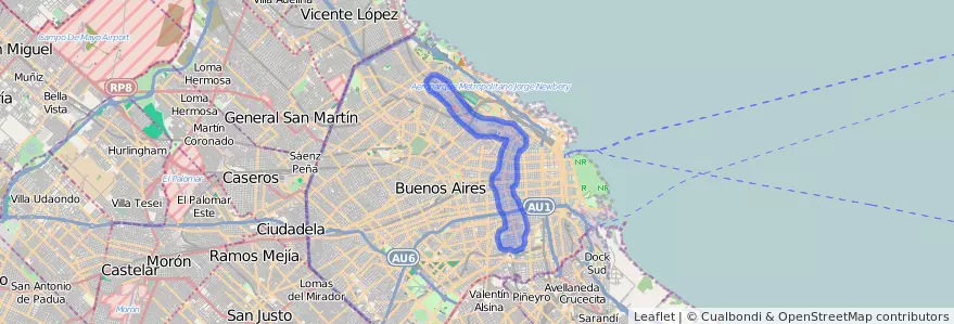 Cobertura de transporte público de la línea 118 en Ciudad Autónoma de Buenos Aires.