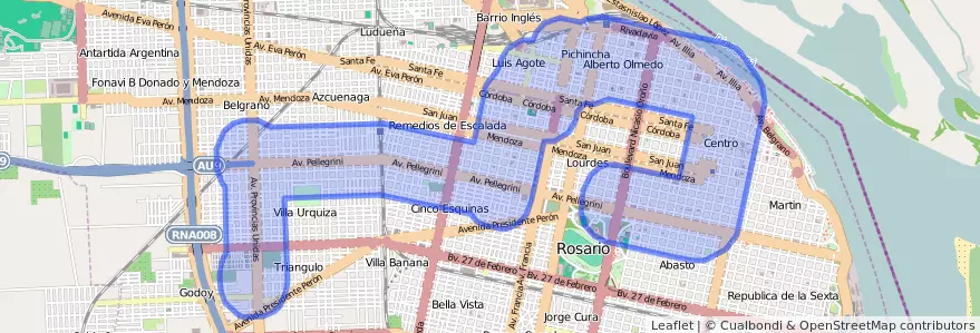 Liputan pengangkutan awam talian 120 dalam Rosario.