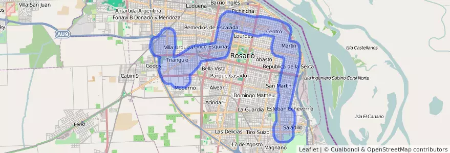 Cobertura de transporte público de la línea 122 en Rosario.