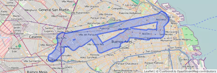 Couverture de la ligne 124 dans Ciudad Autónoma de Buenos Aires.