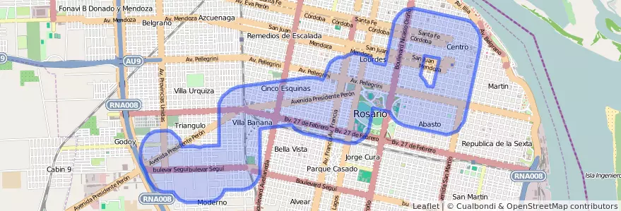 Dekking van het openbaar vervoer van de lijn 125 in Rosario.