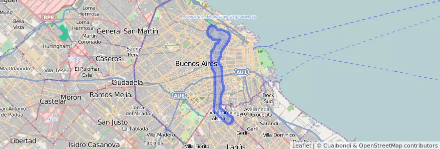 Public transportation coverage of the line 128 in Autonomous City of Buenos Aires.