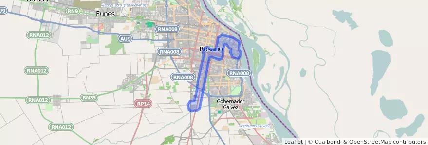 Dekking van het openbaar vervoer van de lijn 131 in Rosario.