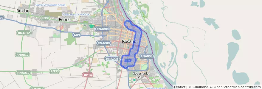 Общественный транспорт покрытия линии 134 в Росарио.