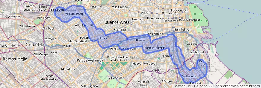 Public transportation coverage of the line 134 in Autonomous City of Buenos Aires.