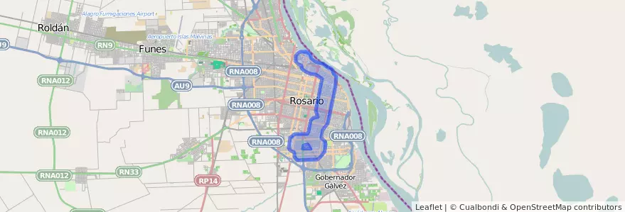 Liputan pengangkutan awam talian 135 dalam Rosario.
