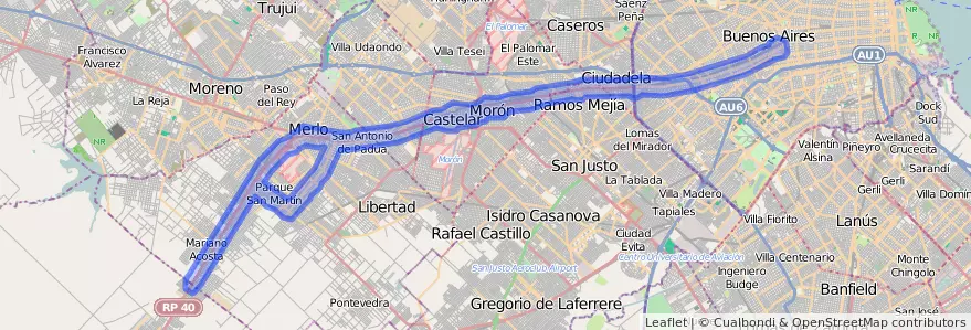 Public transportation coverage of the line 136 in Argentina.