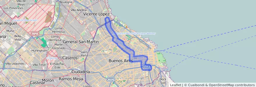 Liputan pengangkutan awam talian 151 dalam Ciudad Autónoma de Buenos Aires.