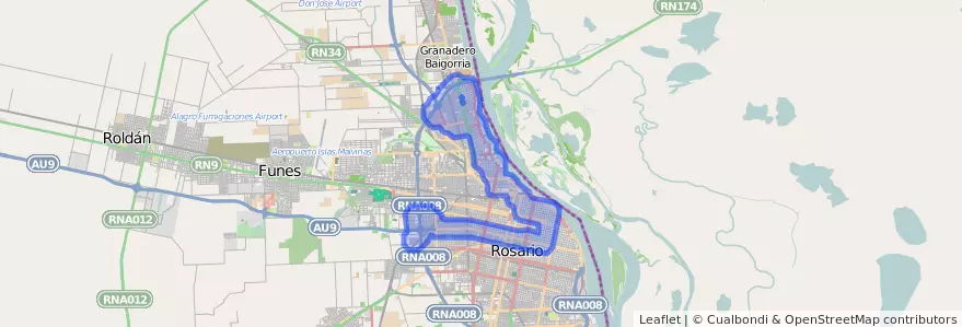 Liputan pengangkutan awam talian 153 dalam Rosario.