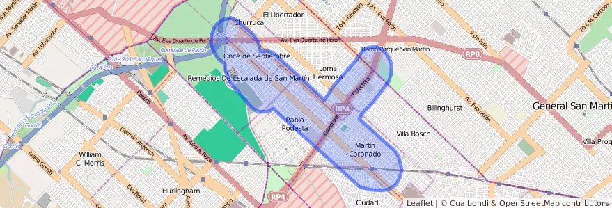 Public transportation coverage of the line 169 in Buenos Aires.