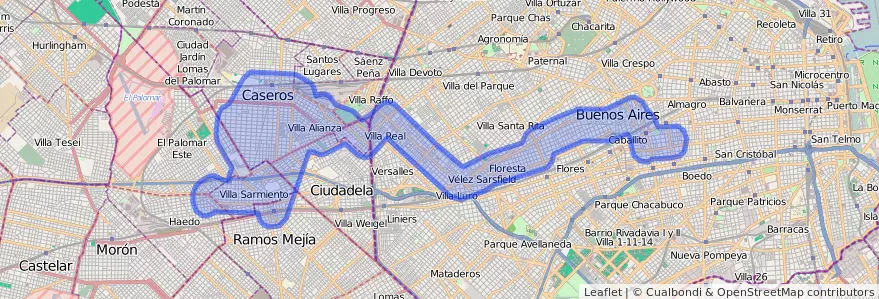 Public transportation coverage of the line 181 in Argentina.