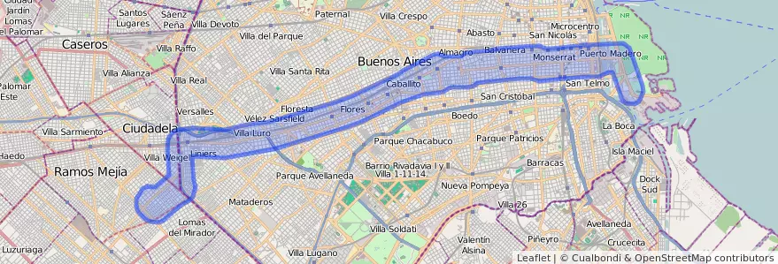 线路的公共交通覆盖 2 在 Ciudad Autónoma de Buenos Aires.