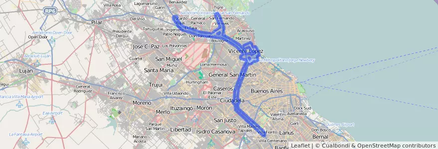线路的公共交通覆盖 21 在 布宜诺斯艾利斯省.