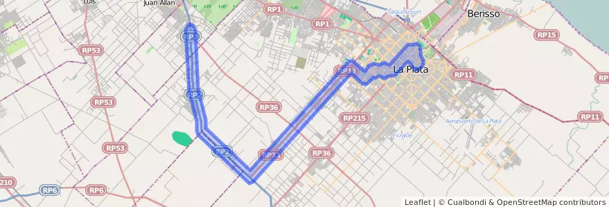 Liputan pengangkutan awam talian 215 dalam Partido de La Plata.