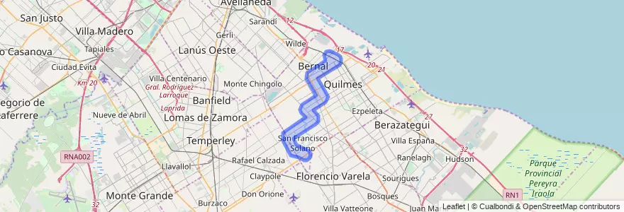 Couverture de la ligne 219 dans Partido de Quilmes.