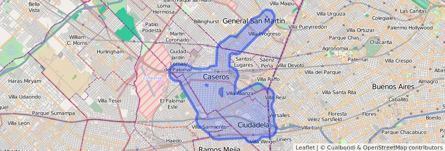 Public transportation coverage of the line 289 in Buenos Aires.