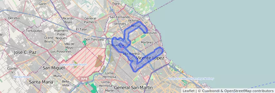 Public transportation coverage of the line 333 in Buenos Aires.